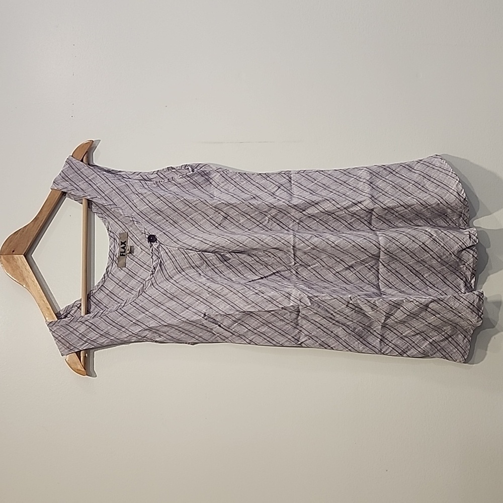 P.1 Flax 100% Linen Lavendar Plaid Tank S - Picture 1 of 3